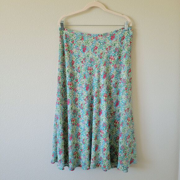 Notations Dresses & Skirts - Vintage Turquoise Ditsy Floral Midi Skirt Size L 90s Y2K Cottagecore Lined
